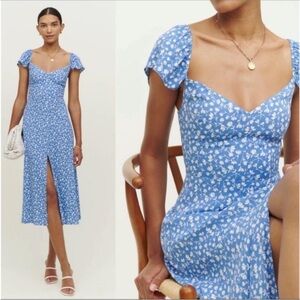 Reformation Baxley Midi Dress Eve Blue Ditsy Floral